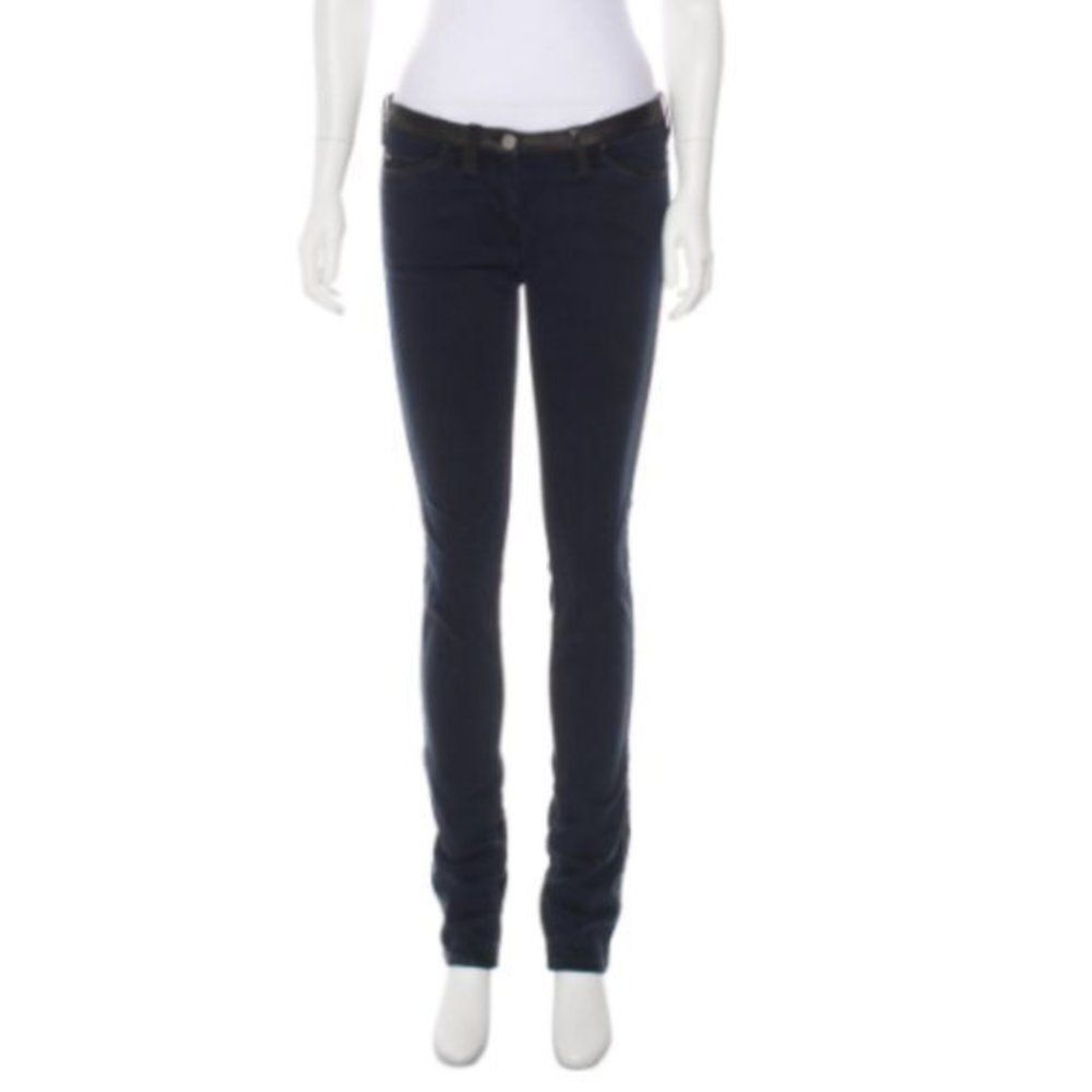 Isabel Marant Skinny Jeans Blue Black Leather Trim Size 0